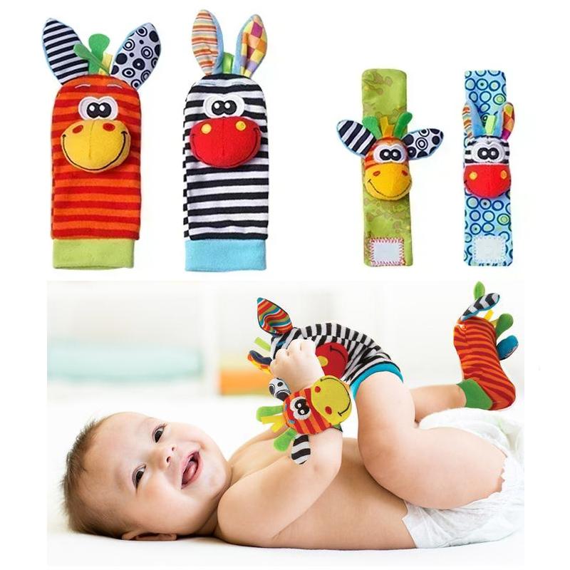 4PCS/SET Baby Rattle Toys Cute Stuffed Animals Wrist Rattle Baby Foot Socks 0~6 Months For Infant Boy Girl Newborn Gift