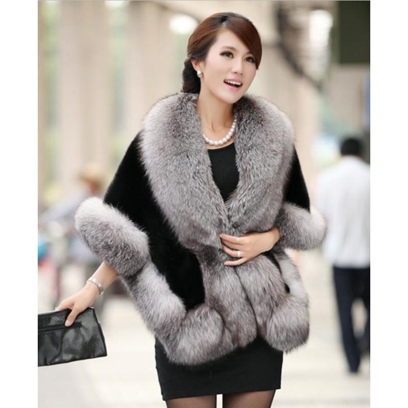 Make imitation leather coat women's long imitation mink hair new imitation fox fur collar shawl