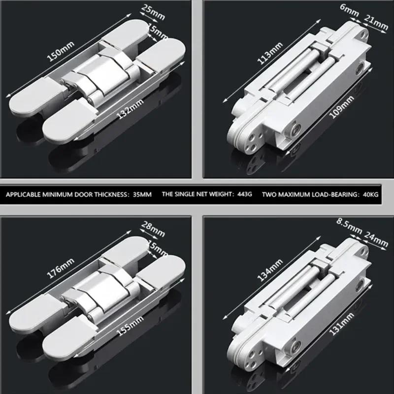 2PCS 40/80KG Heavy-duty Wooden Door with 180 Degree Adjustable Hidden Hinge Household Hardware Accessories Concealed Hinge