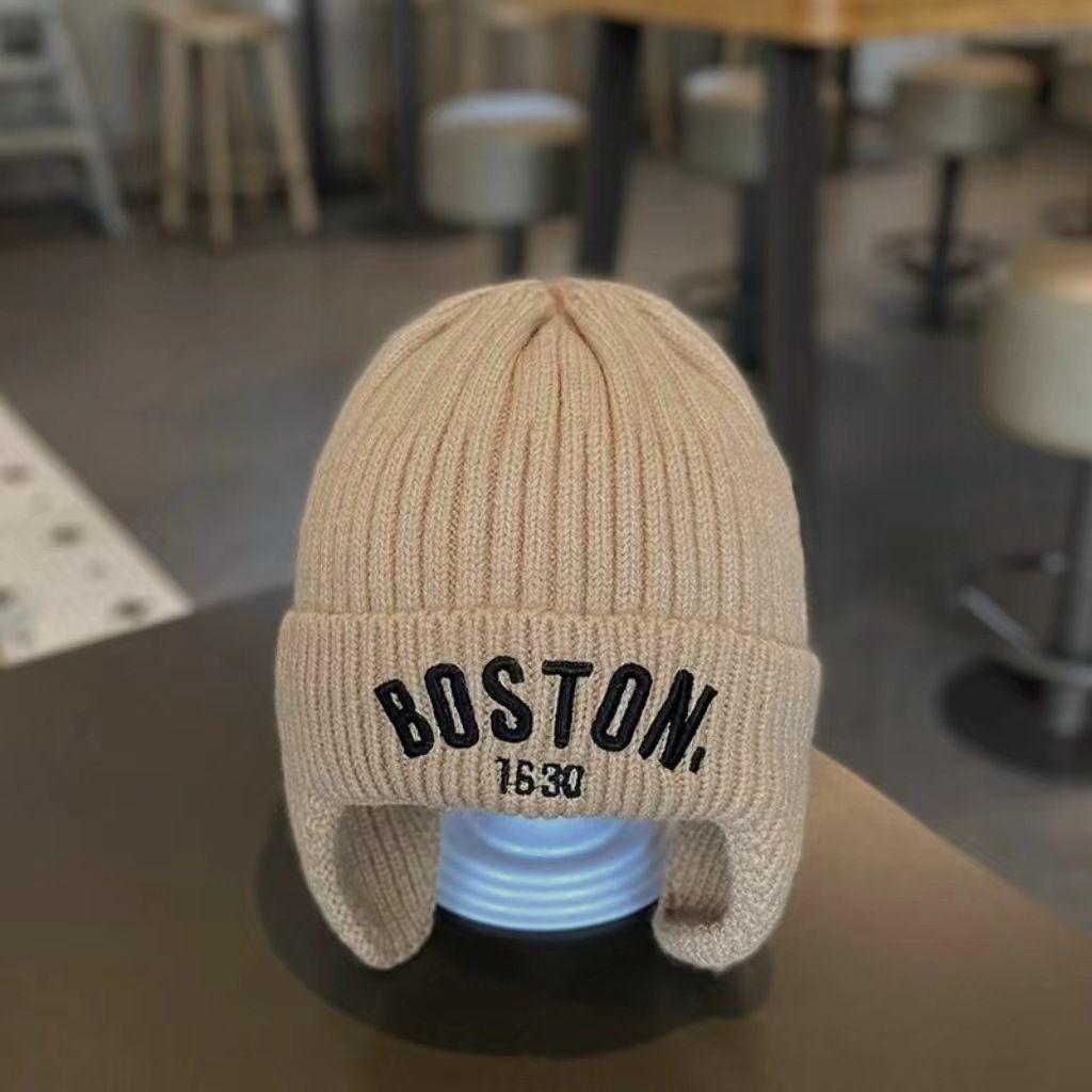 Solid Color Letter Baby Beanie Cap Winter Warm Knit Hat for Girls Boys Vintage Embroidered BOSTON Toddler Kids Crochet Bonnet