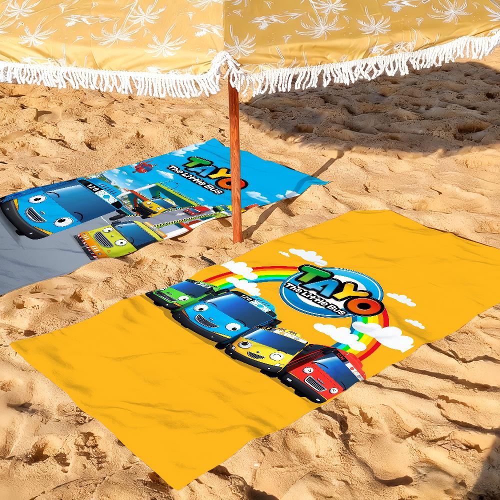 Cartoon T-Tayo The L-little B-Bus Towel Drying Bath Towel Applicable To Light Swimming Camping Yoga Beach Out
