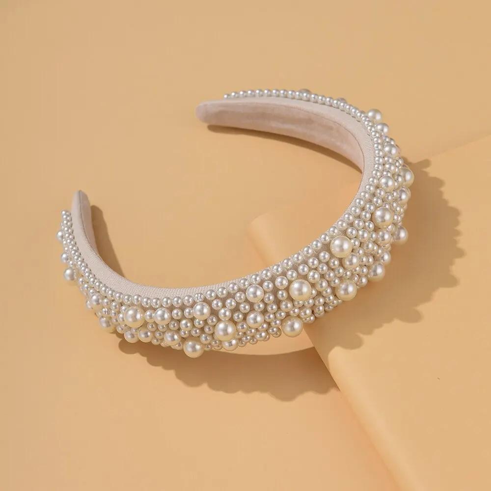 Headband For Women Wedding Bridal Hair Accessories Handmade Wide Hair Hoop Girls Headwear Wedding  Jewelry White Pearl