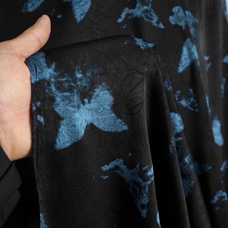 

150cm Wide New Chinese Yellow Leopard Print Acetate Fabric Lightweight Silky Breathable Top Dress Clothing Designer DIY Fabric 50x150cm