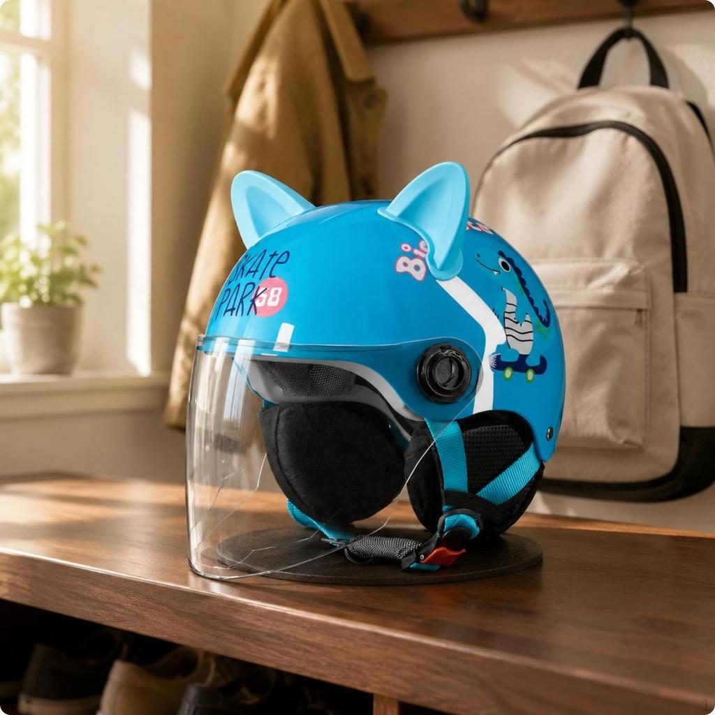Children's CatEar Helmet Hard FastRelease Buckle Child Gear Dinosaur Wht Clear