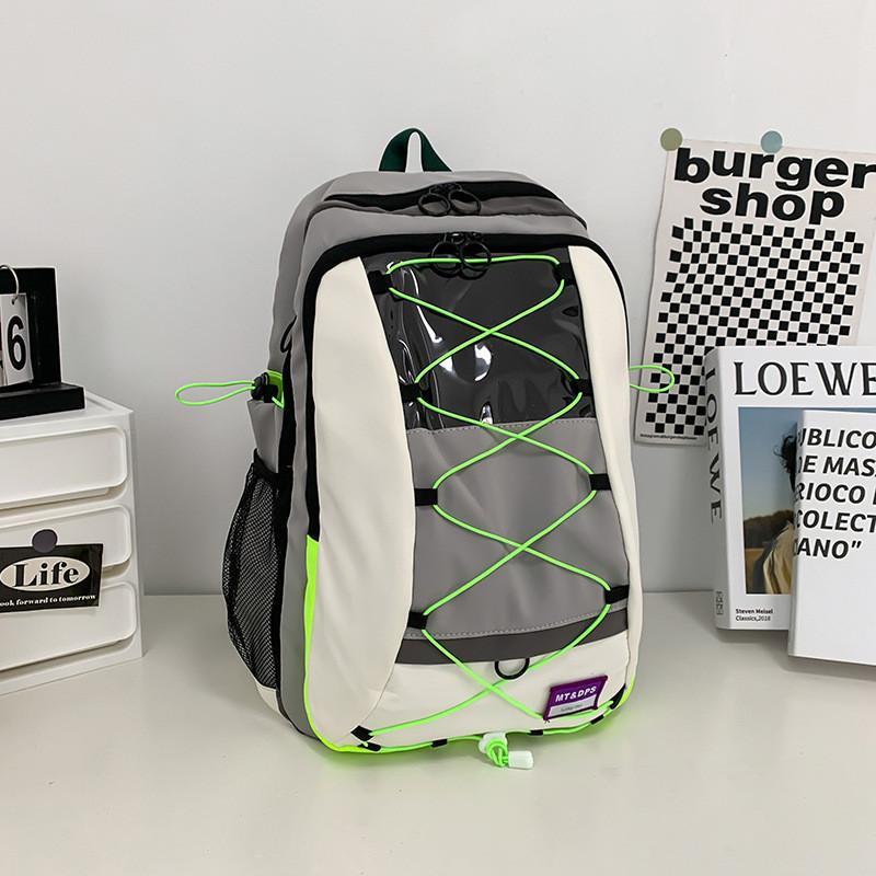 

Urban Minimalist Style Nylon Backpack With Car Stitching Design Elements For Casual Travel зелёный