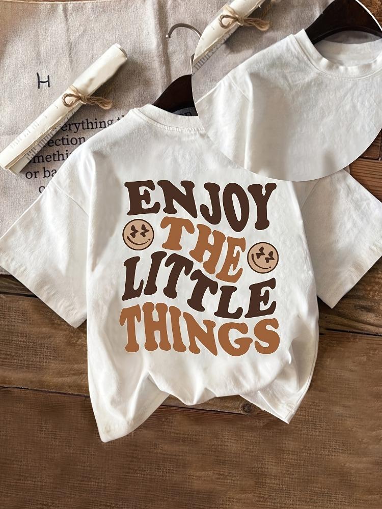 Fashionable Lettering Smiley Face Print Summer Unisexs Tshirts Casual Round Neck Short Sleeve Comfortable Harajuku Tshirt