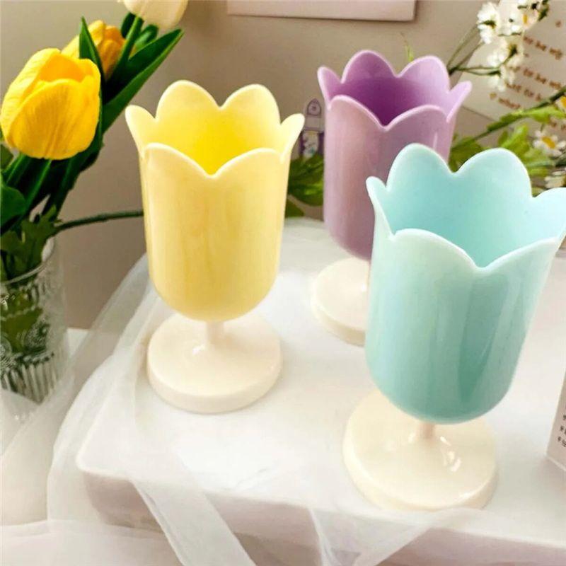 AEE4-Pot à crayons Fleur Rangement pour stylos Décorations, Seau de rangement pour pinceaux de maquillage, Pot à crayons Tulipe Cadeau pour la fête des mères