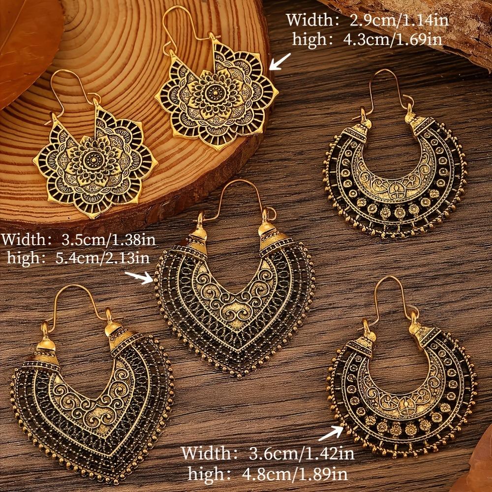 Vintage Boho Style Hollow Floral Hoop Earrings for Women Men Ethnic Unique Design Fashion Gold Color Dangle Earring Jewelry Gift