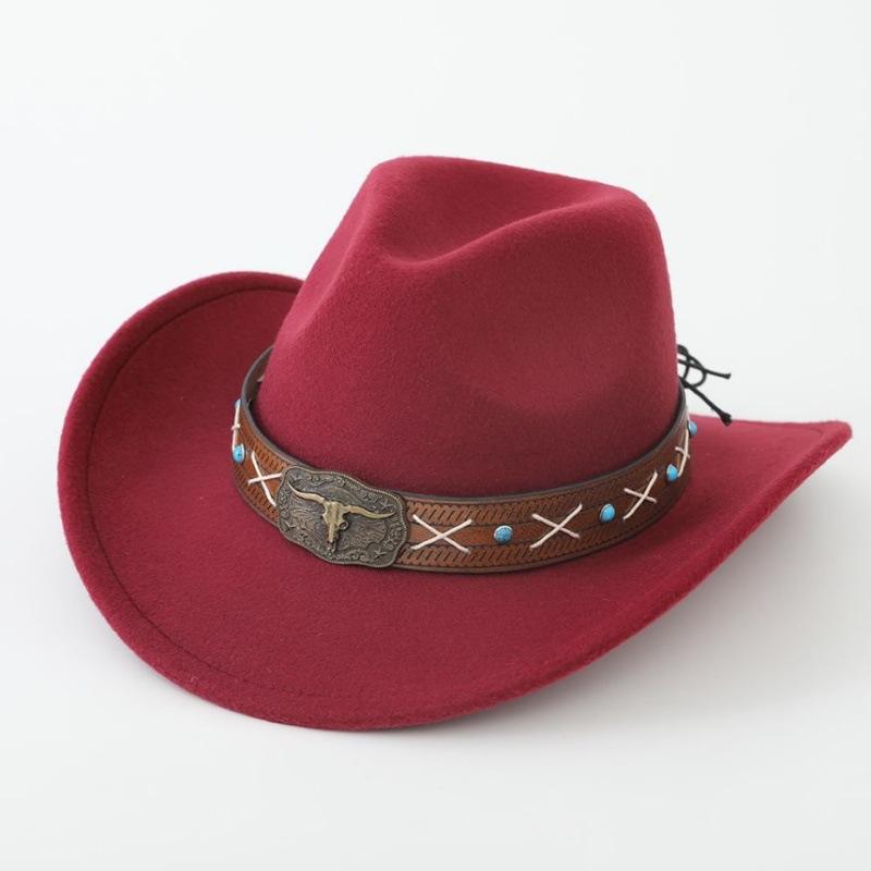 New Western cowboy hat, Tibetan wool top hat, men's and women's autumn/winter outdoor ox-head accessory, travel riding hat