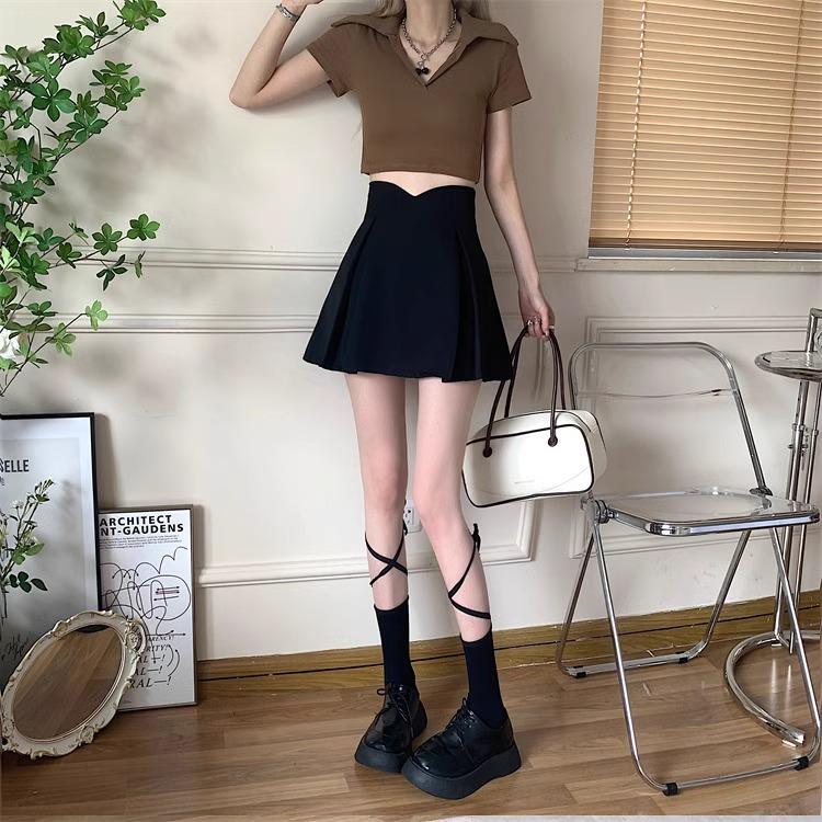Summer 2024 Women's Black High-Waist Pleated Midi Skirt - Slimming Casual A-Line Bodycon