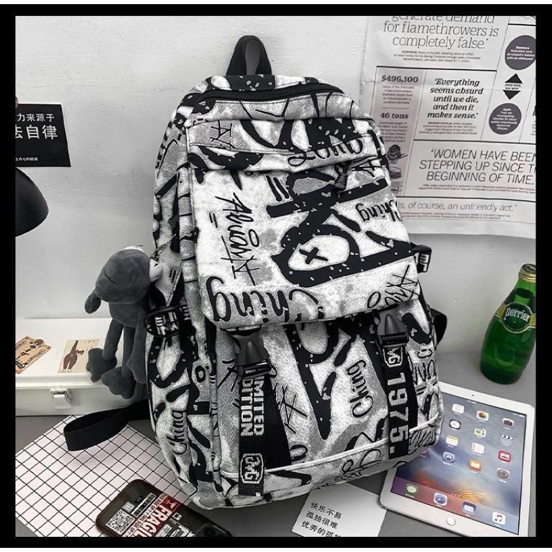 Mode Automne Cartable Personnalité Féminine Camouflage Graffiti Couple Sac à Dos Grande Capacité Sac à Dos Étudiant Masculin