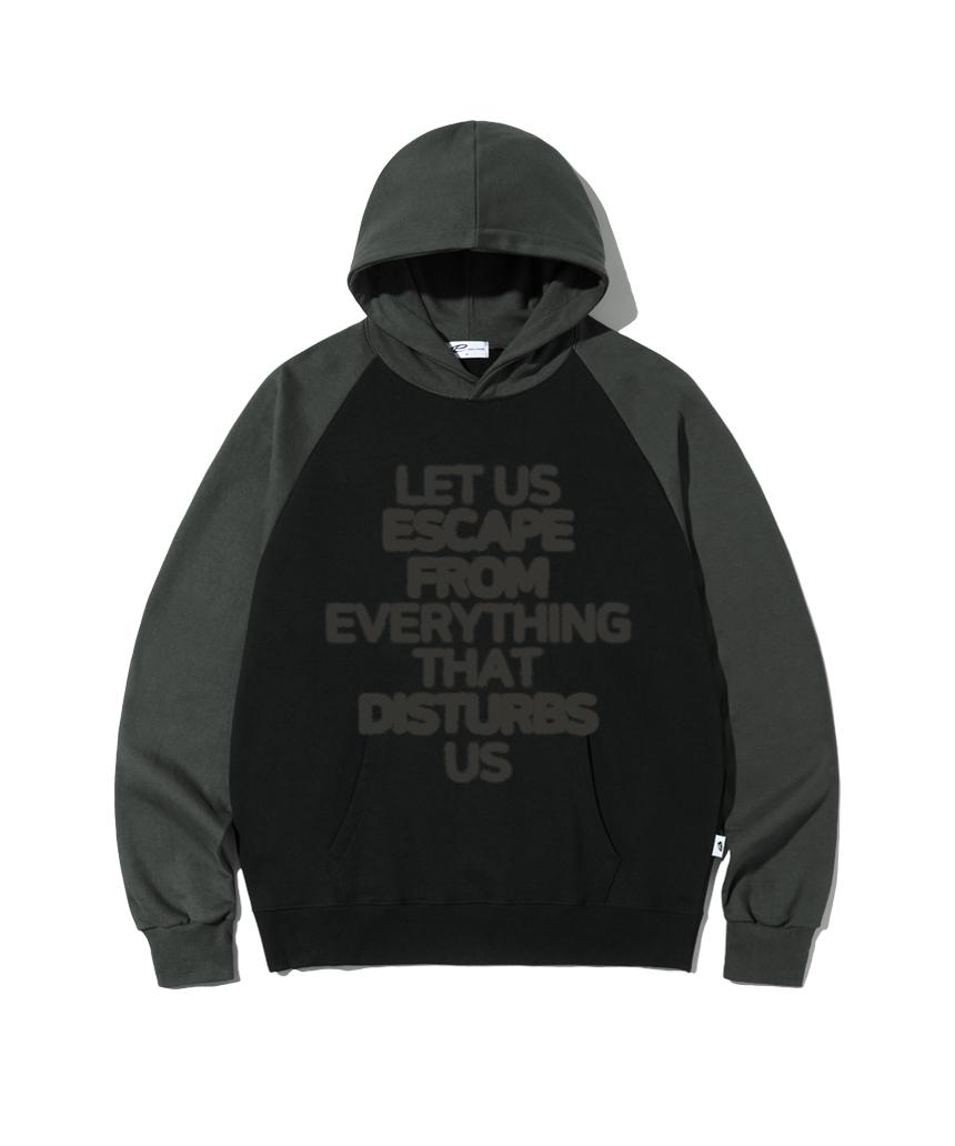 Escape From About Us Print Raglan Color Block Hoodie Black M