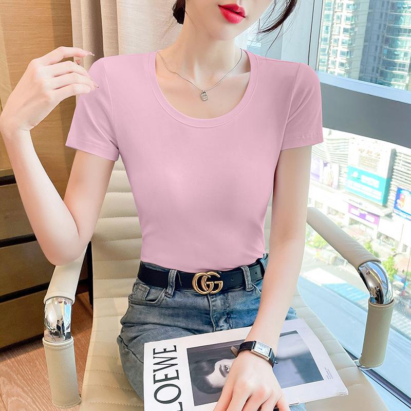 Dámské 2025 Slim Fit Bílé Tričko s Krátkým Rukávem a Kulatým Výstřihem z Čisté Bavlny