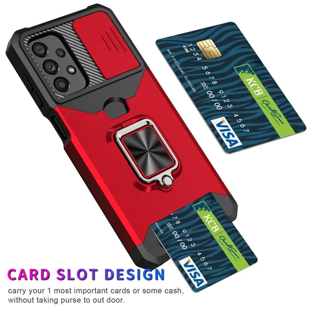 Samsung Galaxy A03 A04 A06 A54 A32 A52 A53 A25 A35 Card Holder case Ring Stand Rotating Slide Camera Lens Military Armor Case
