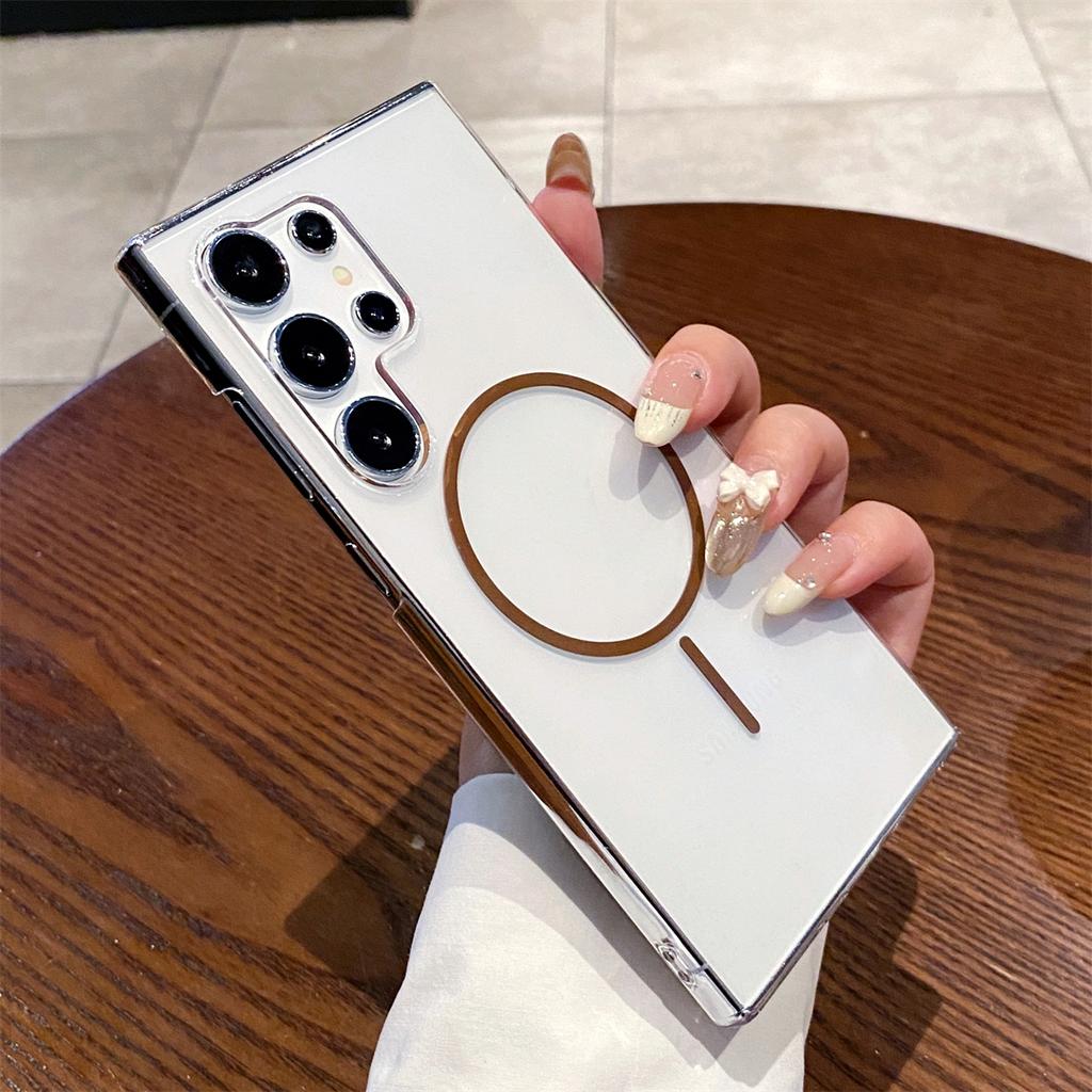 For S25 S24 Simple Magsafe Phone Case For Samsung Galaxy S25 Ultra S24 Plus S24 FE Crystal Wireless Charging Hard Clear PC Cover