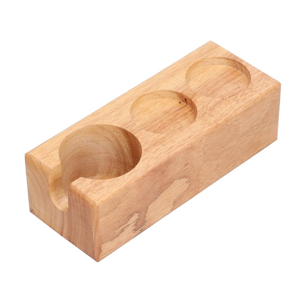 3‑Slots Wooden Coffee Portafilter Holder Tamper Stand Tamping Base for Home Bar Counter Wood Color