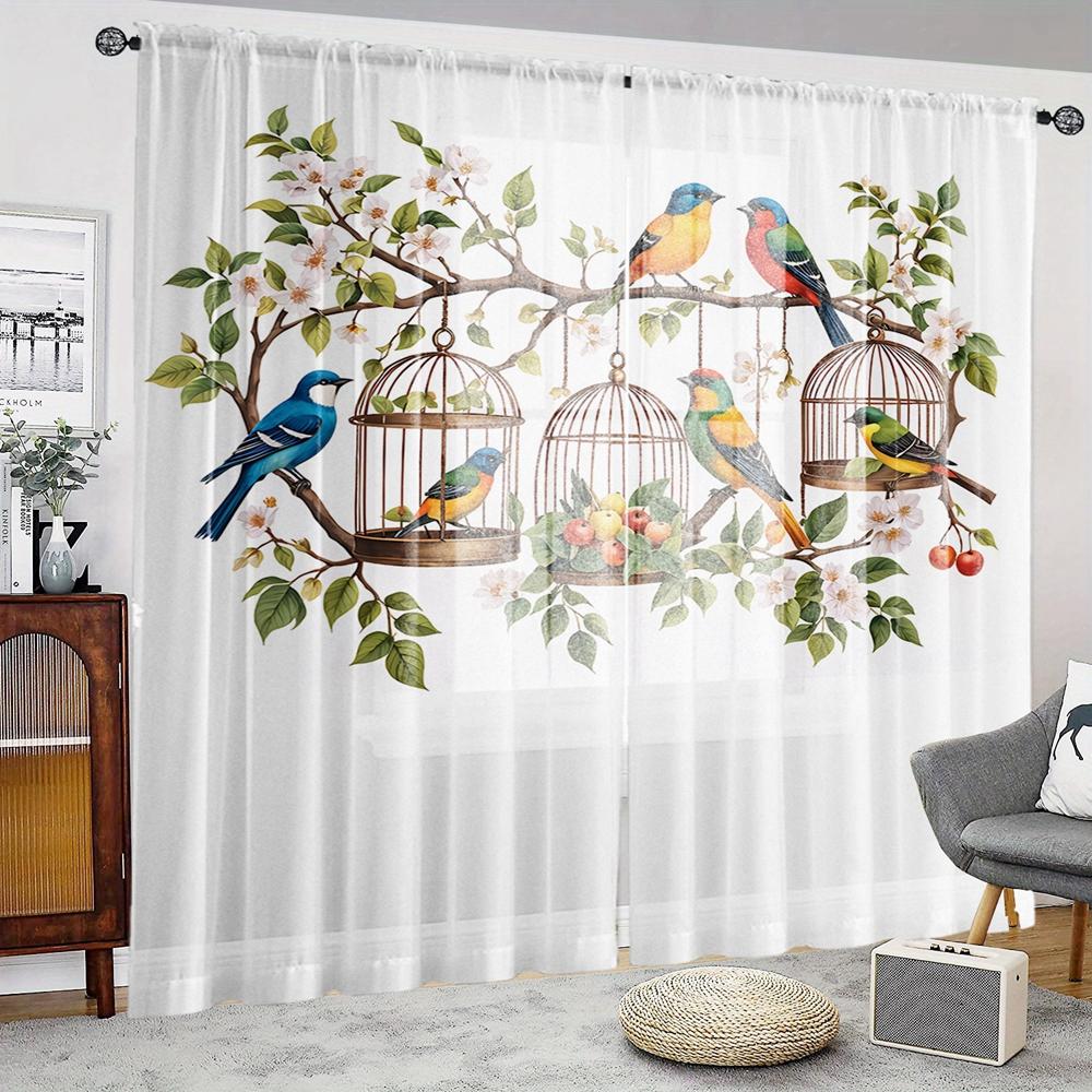 2 Pieces HD Digital Seven Color Bird Flower Figure Printed Window Valance Home Decorating Style Decorative Living Room Bedroom R
