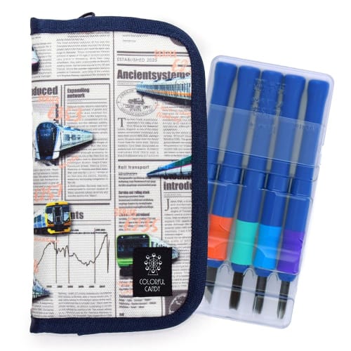 COLORFUL CANDY STYLE Carving Knife Set (Right-Handed), Water-Repellent, Lightweight, Shinkansen and Railway World Design in Gray, with Sakura Grip Car