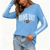 Women's Casual Long Sleeve Neck Top with Rugby Print and Side Slit for Everyday Wear