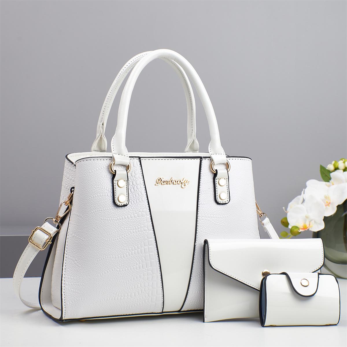 

Женская сумка Taizhou с узором крокодила: Комплект из трех предметов «Мать и ребенок», варианты ношения на одном плече и через плечо 30.5*11*22 cm белый