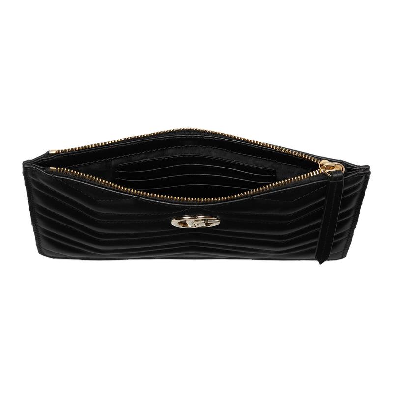 Gucci GG Marmont Ferragens Douradas Claras Fechamento com Zíper Bolsa de Mão de Couro Pequena Feminina Preta