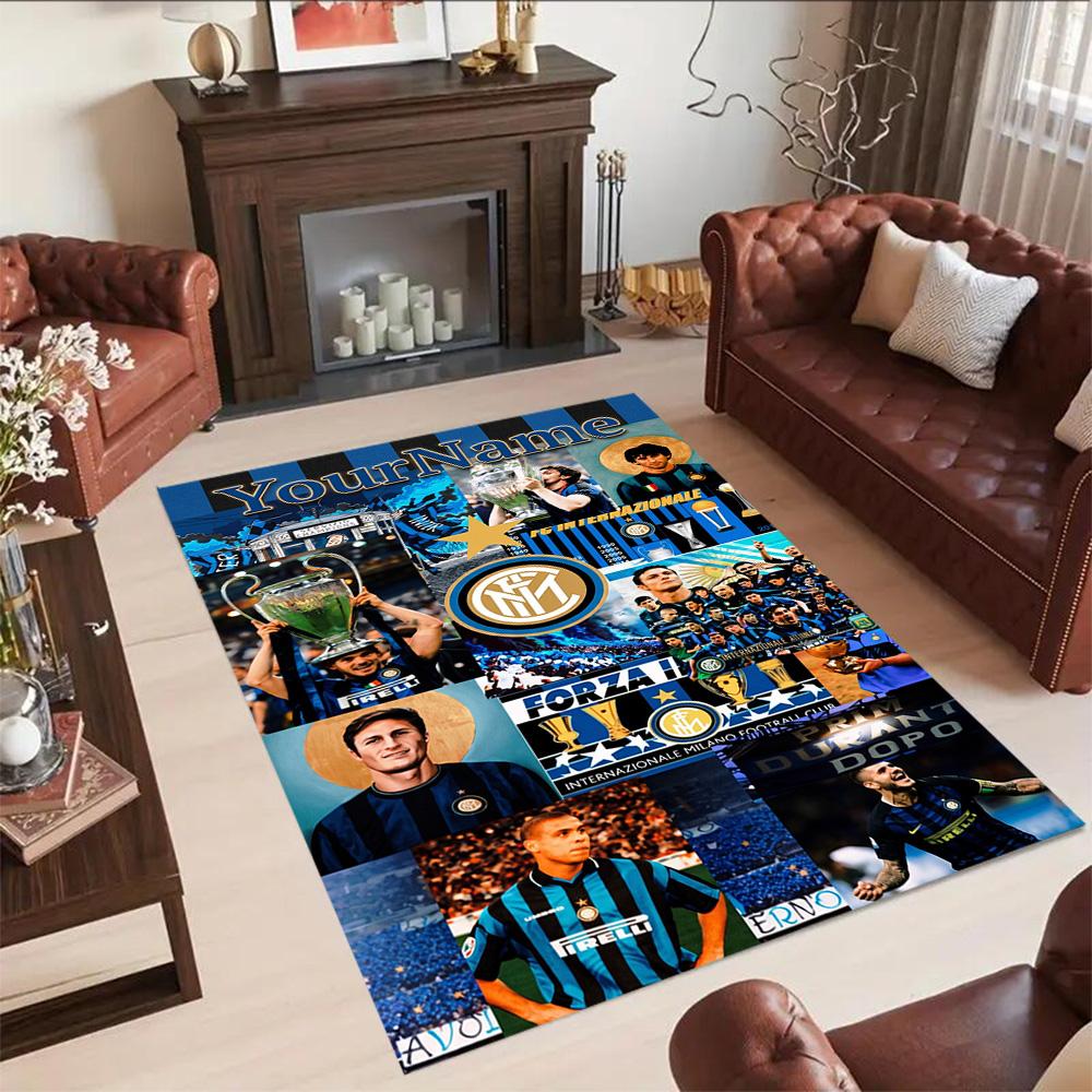 Inter Milan Customize Text Area Rug Design for Balcony Dining Room Foyer Entryway Antislip Carpet Anime Office Decor Birthday/Christmas Gift