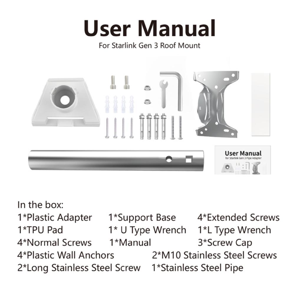 1 Set For Starlink Gen 3 Pipe Adapter Roof Wall Mount Wall Installed Connect Rod Mount Roof Adapter Holder Satellite Bracket