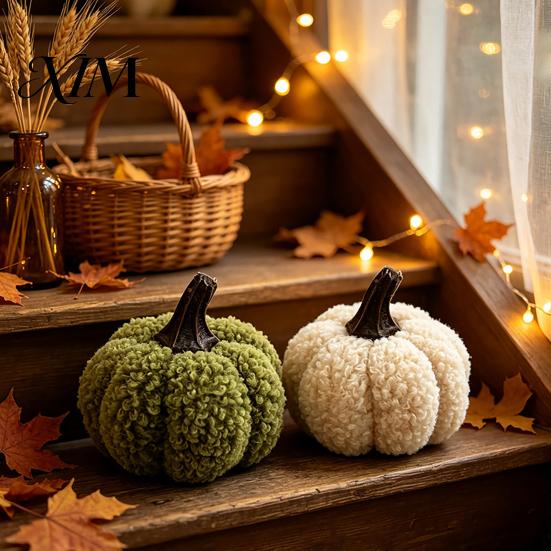 Cozy Farmhouse Autumn Decor Mini Plush Artificial Pumpkin Decoration, Fall 3D Stuffed Halloween Home Decoration Ornament for Thanksgiving Seasonal