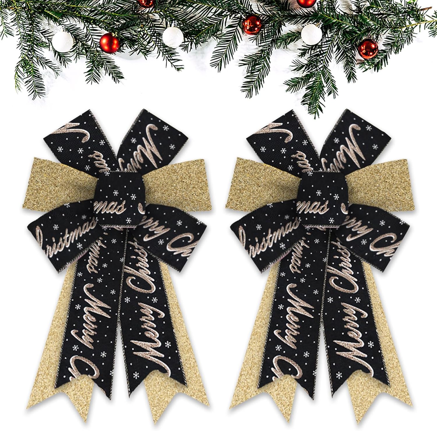 

2PCS Christmas Bows Gold Glitter Bows for Wreath Xmas Snowflake Bows Black Glitter Merry Christmas Bows for Christmas Decoration 12.99 x 8.46 in