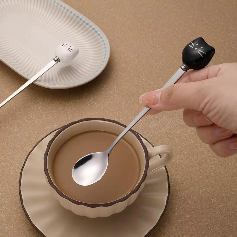 Stylish Cartoon Cat Spoon Stainless Steel Handle Food Grade Rice Spoons Ice Cream Spoon Dessert Serving