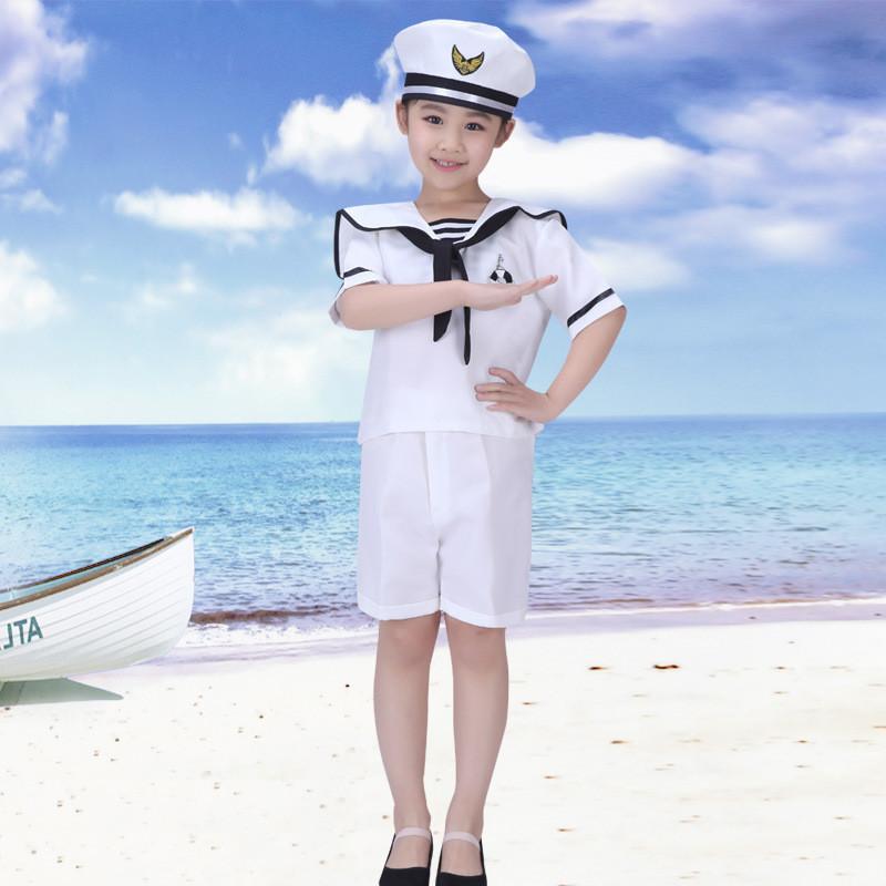 Childrens Navy Uniform Dance Costume With Polyester Fabric For Stage Performance
