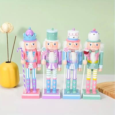 25CM Christmas Wooden Nutcracker Figurine Cartoon Soldier Figure Statue Sculpture Festival Holiday Party Ornament Decoration
