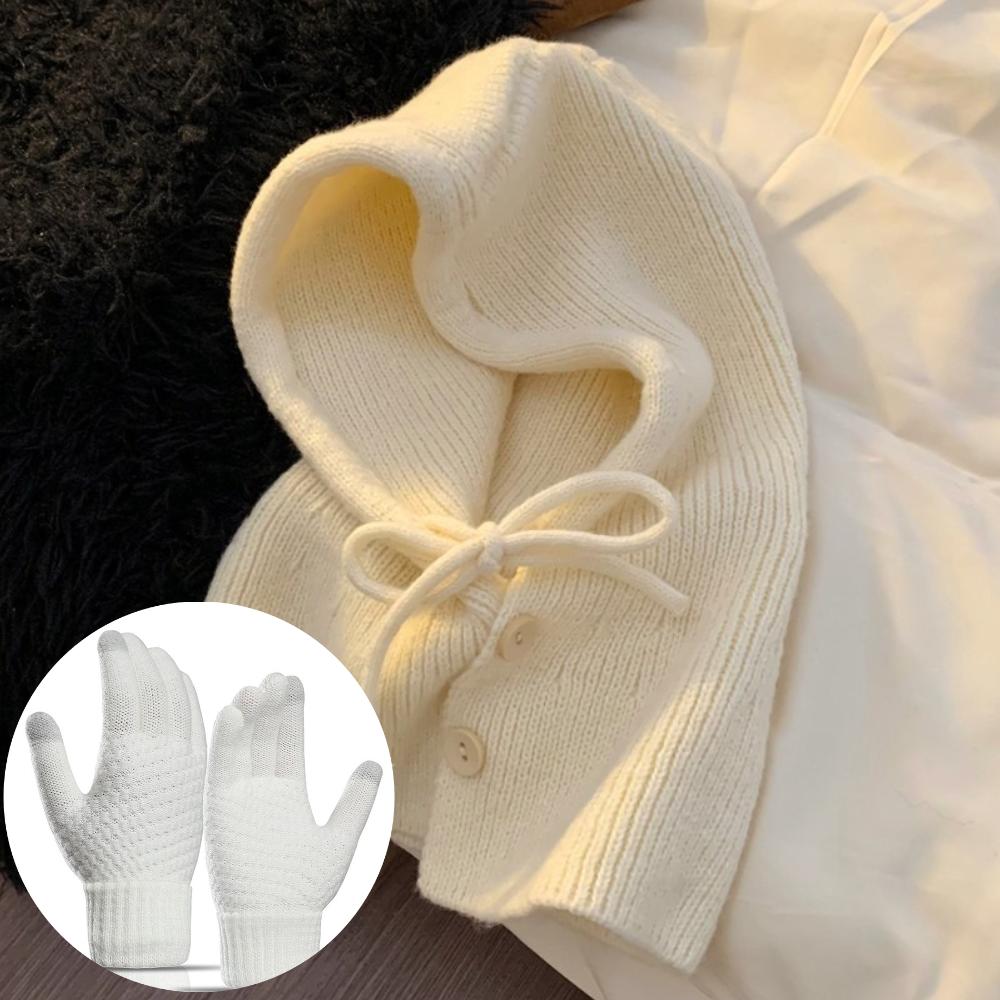 Winter Balaclava Hats Knitted Hooded Caps Women Korean Style Outdoor Warmer Drawstring Hats One-piece Neck Collar Beanies Cap