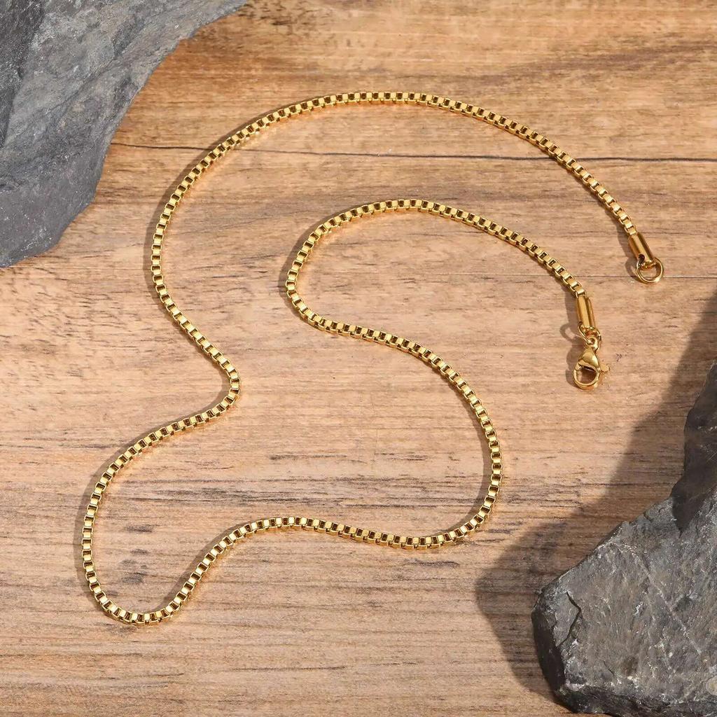 Prjewel 2mm Stainless Steel Box Chain Chokers For Men Boy Gold Plated Metal Ks Short Neck Collar Necklaces Father's Day Gift