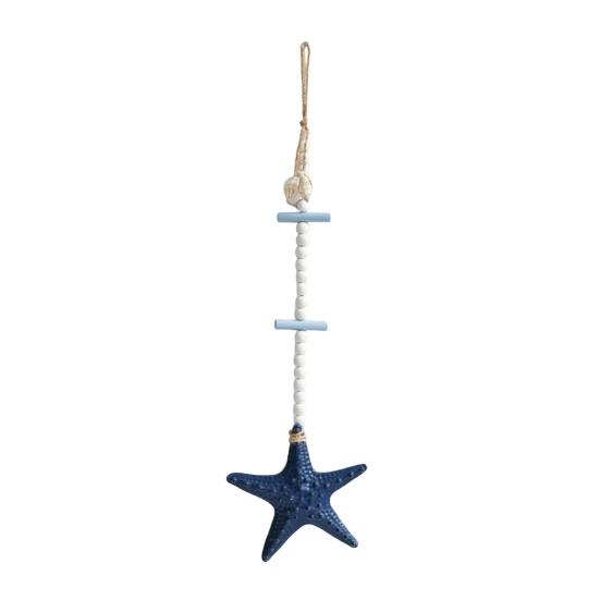 

Wooden Starfish Nautical Wall Art Coastal Theme Hanging Wall Decor with Beads And Jute Rope Rustic Beach Room Decor for Living Room Bedroom світло-синій колір
