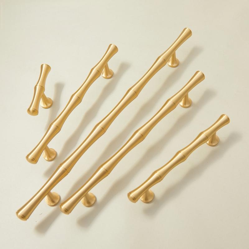 Messing Bambusform Kleiderschranktürgriffe Amerikanisch Modern Minimalistisch Luxus Gold Schubladengriffe für Schrank und Weinkeller