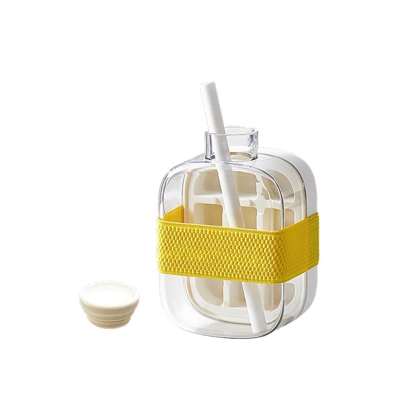 Portable Ice Cube Tray Bottle with Lid Silicone One-click Ice Mold Bottle Cooler Cup NO Touch DIY Fruit Juice Cup 500/800ml