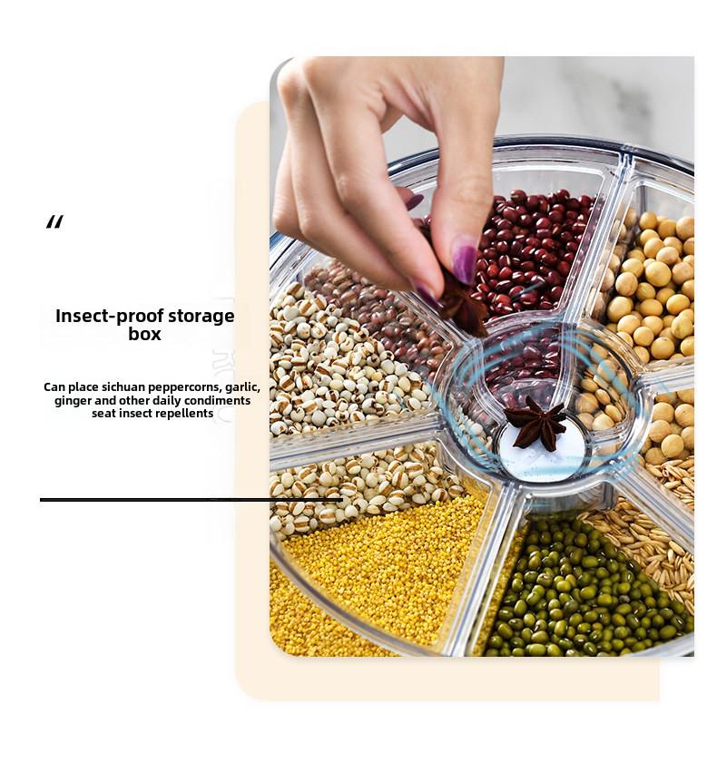 Rotating Rice Storage Container: Insect and Moisture-Proof Sealed Jar with Partition for Grain Preservation