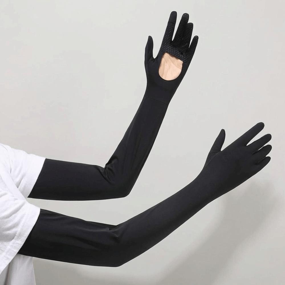 Solid Color Ice Silk Arm Sleeve Sun Protection Sunscreen Sleeve Gloves Thin Summer Arm Cover  Women