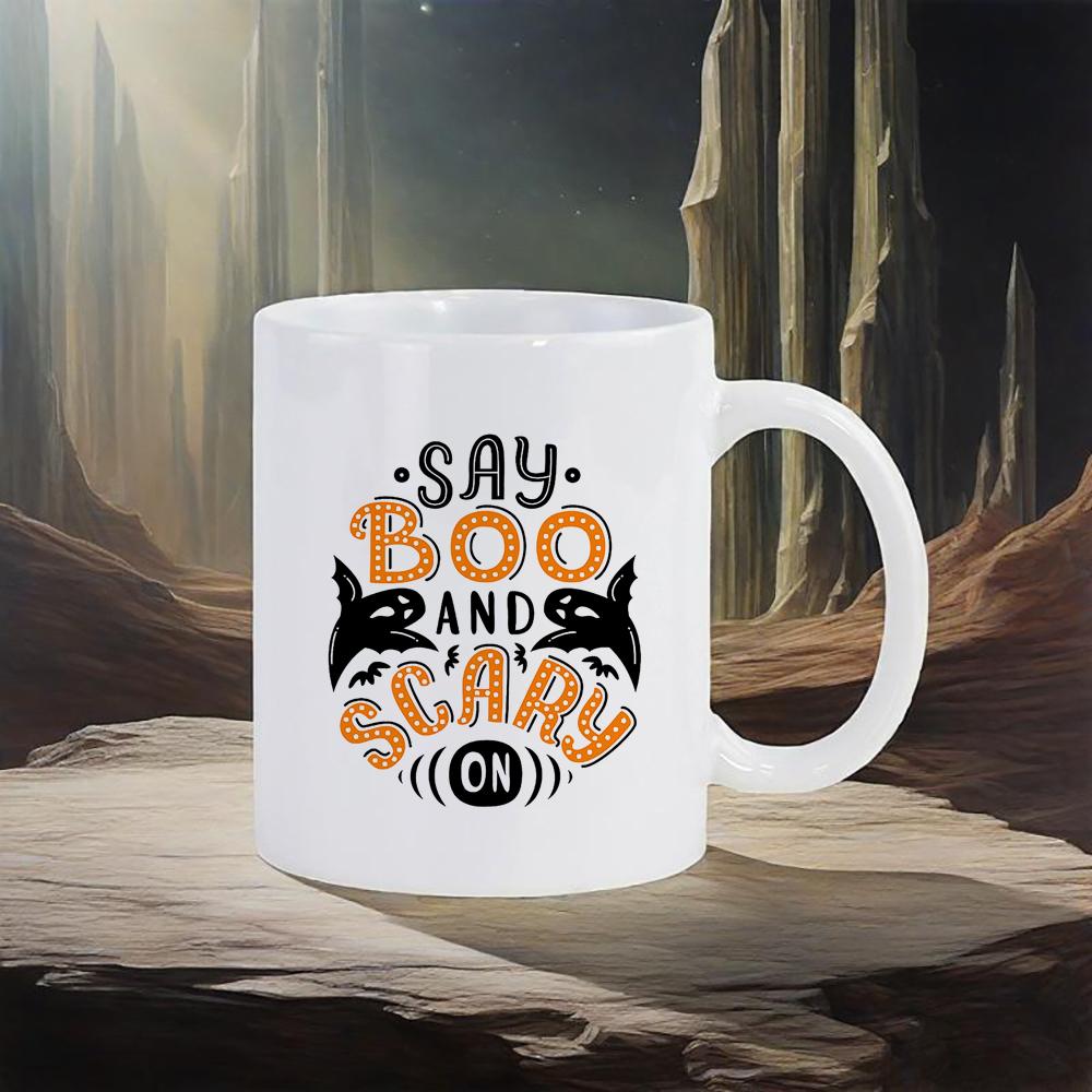 Happy Halloween Ceramic Mug Black Bat Water Cup Witch Spooky Coffee Mug Trick or Treat Party Mugs Original Coffee Cups Drinkware