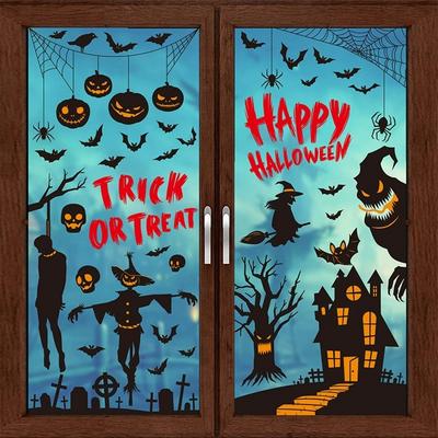 Halloween Static Cling Window Stickers Set Pumpkin Ghost Bat Haunted House Decor Reusable Home Party for Holiday Glass Decor