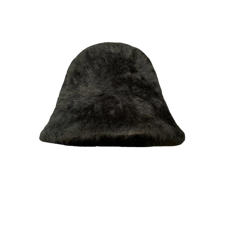 Rabbit Fur Hat Female Autumn and Winter Versatile Plush Bucket Hat Showing Face Small Bucket Hat Warm Student Basin Hat