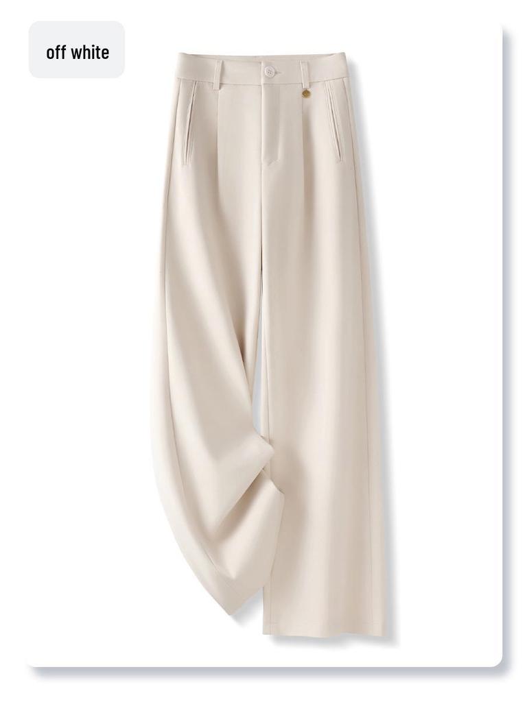 2024 Women's Beige Wool Wide-Leg Slimming High-Waisted Casual Pants