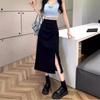 2024 Spring High-Waist Korean Style Slim Midi Skirt with Slit for Women