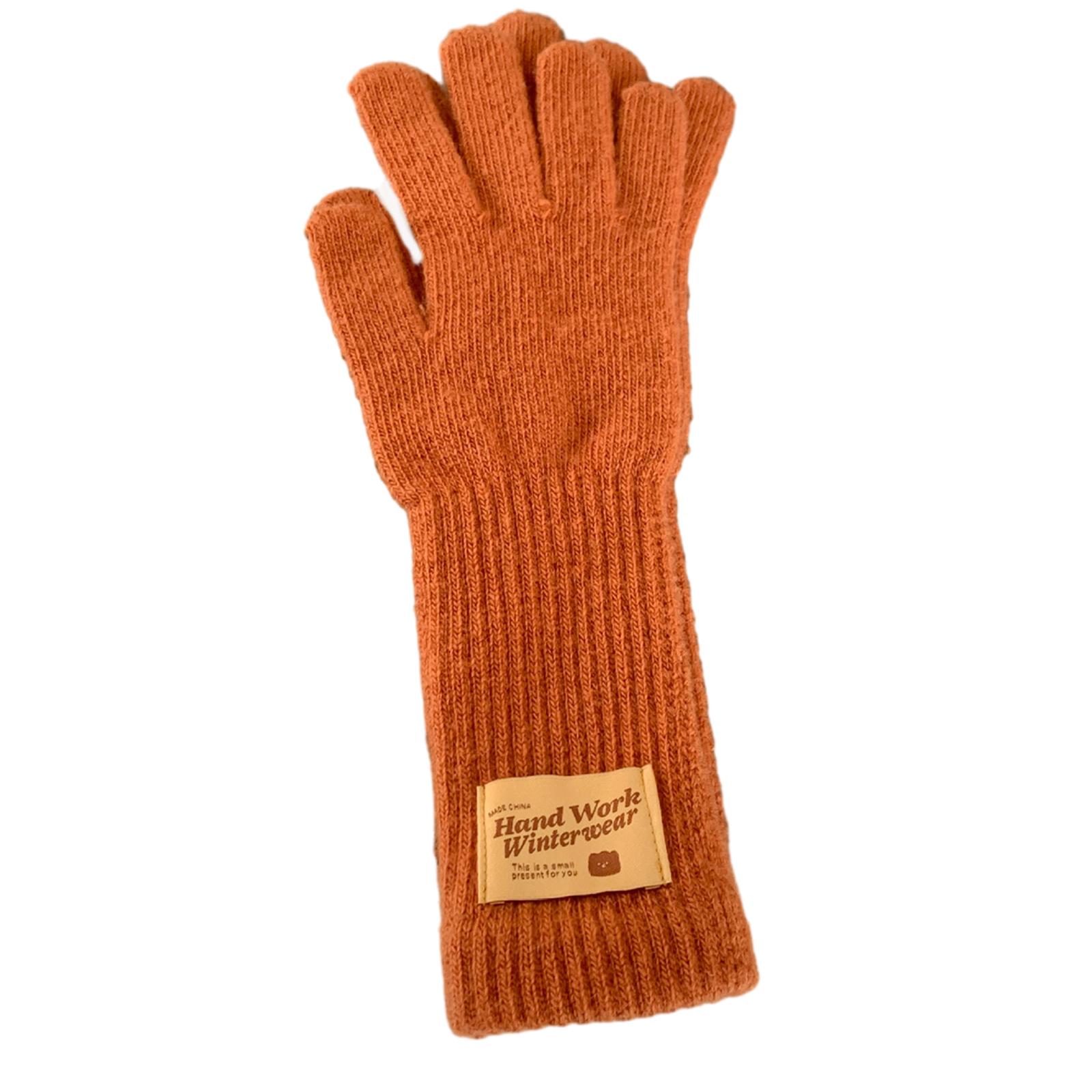 

Winter Knit Gloves with Lengthen Wrist Cuffs Couple Full Finger Gloves Thicken Outdoor Cycling Skiing Gloves Keep Warm гарбуз/помаранчевий