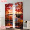 Plane Printing Curtains Digital Printed Autumn Sunset Maple Leaf Durable Polyester Fabric Without Rod Versatile Set Of 2 Made