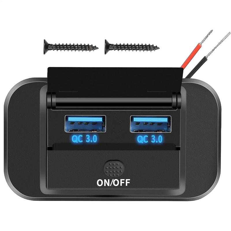 RV USB Outlet QC3.0 Motorcycle USB Fast Charger 2 Ports DC 12-24V 66W Quick Charger Socket Panel RV Phone Charger Outlet for RV