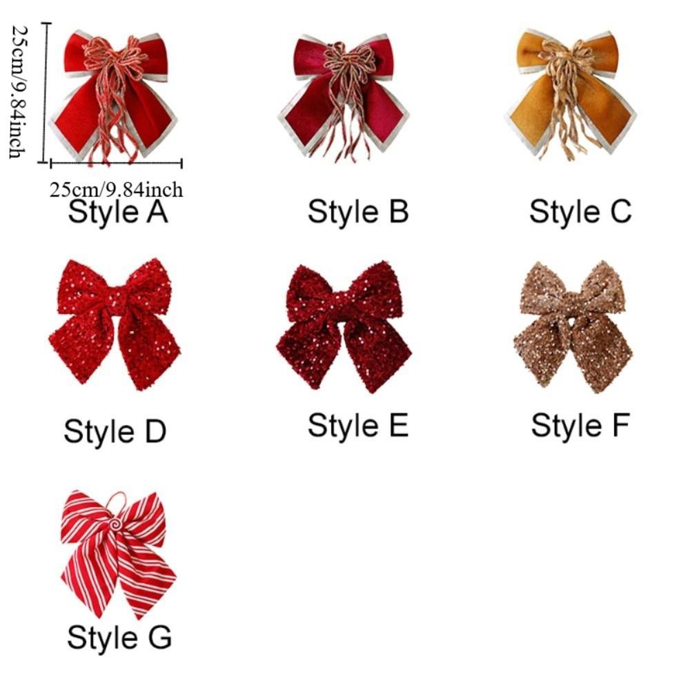 Sparkling Christmas Bow Pendant with Ribbon Flocked Wreath Decorative Bow DIY Christmas Tree Bowknot Navidad