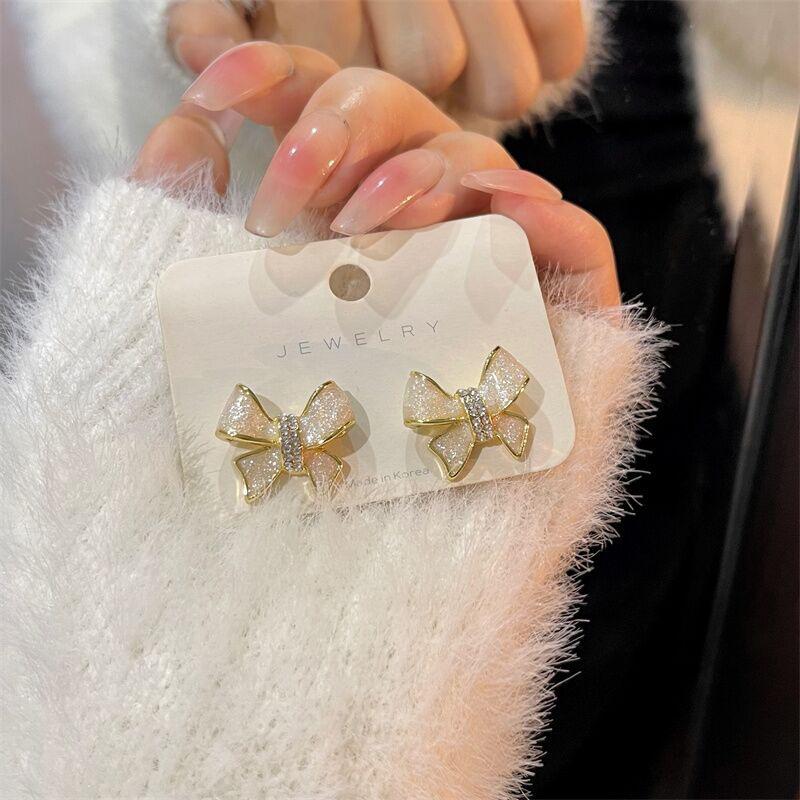 2023 Trendy Bow Oil Drop S925 Silver Fairy Earrings