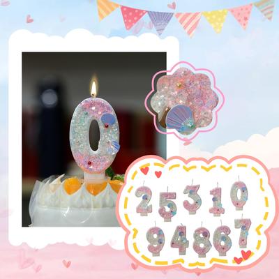 Ocean Mermaid Theme Cake Candles 0-9 Numbers  Purple Cake Topper With Sequins Girls Birthday Party Cake Decoration Supplies